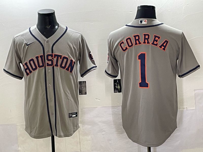 Men 2025 Houston Astros #1 Correa Grey Nike MLB Jersey 8203
